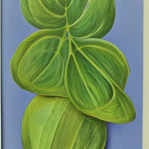 A painting of a fig leaf plant, close up.