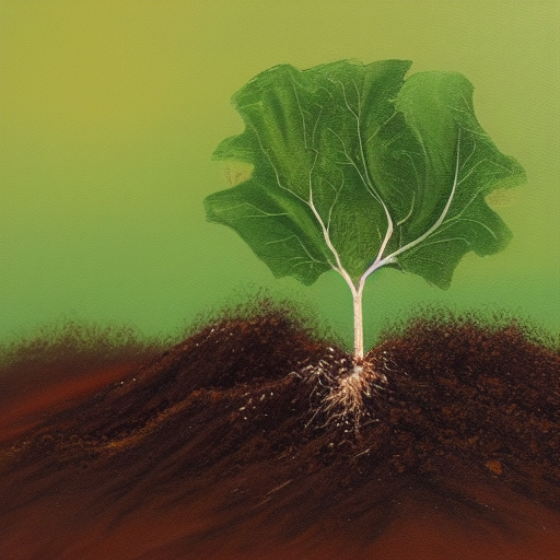 A painting of a sapling and its early roots.