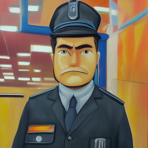 An unhappy looking airport security agent.